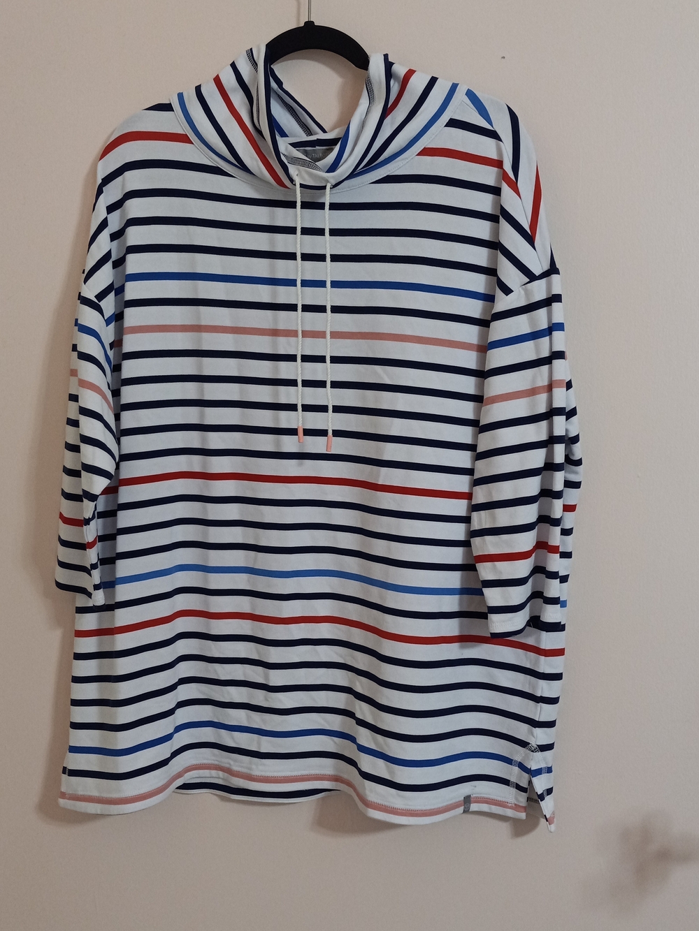 T By Talbots 2X Striped Sweatshirt in Multi Color Stripes Drawstring